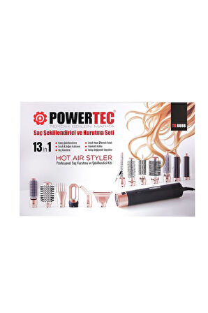 Powertec TR-6666 Ionic Series AirWrap Multi-Styler Saç Şekillendirici & Kurutma 13in1 Profesyonel Set