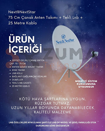 Next&NextStar  75 Cm Çanak Anten Takımı + Tekli Lnb +  25 Metre Kablo