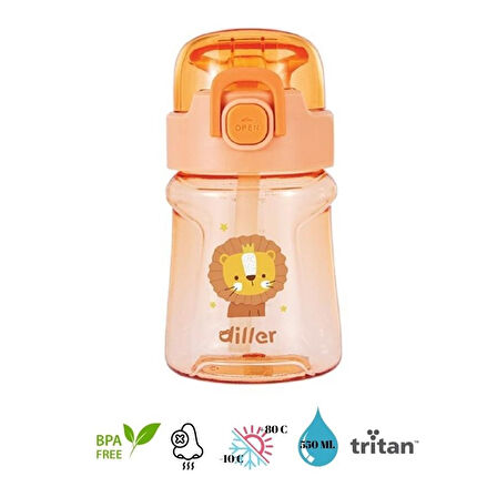 Diller Tritan Pipetli Çocuk Matara Turuncu 550 ml