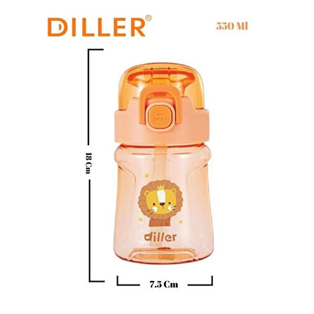 Diller Tritan Pipetli Çocuk Matara Turuncu 550 ml