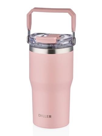 Diller Çelik Pipetli/ Pipetsiz Tutma Saplı Termos Matara 620 ml - Pembe