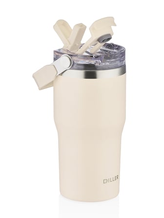 Diller Çelik Pipetli/ Pipetsiz Tutma Saplı Termos Matara 620 ml Beyaz