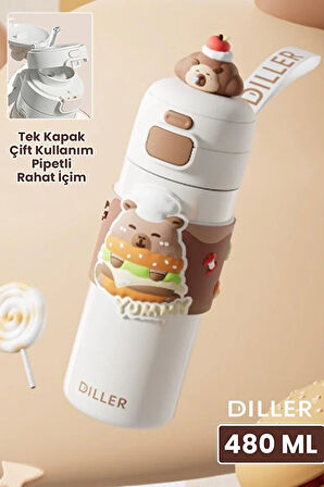 Vagonlife Diller D9351 480ml Çift Kullanım Pipetli Çelik Matara