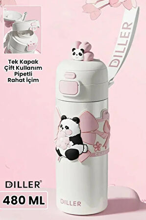 Vagonlife Diller D9317 480ml Çift Kullanım Pipetli Çelik Matara