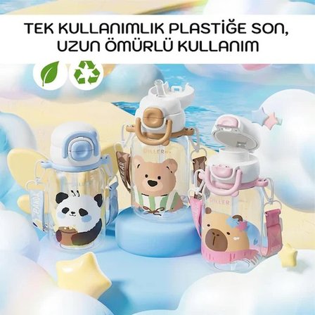 Vagonlife Diller D2582 650ml Çift Kullanım Pipetli Askılı Kahverengi Tritan Matara