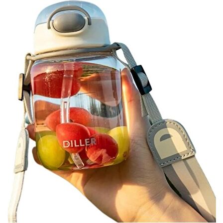 Diller 500ML Askılı Pipetli Tritan Su Matarası BEYAZ