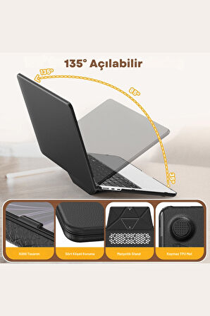 Apple Macbook Pro 14 inç Uyumlu Standlı İnce Lüks Deri Koruyucu Kılıf