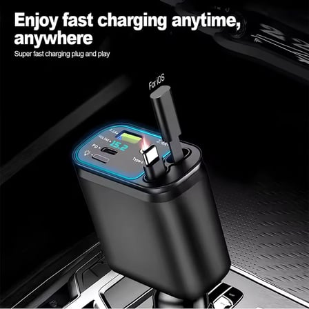 EX M4 5 in 1 3.1A USB-A 3A 2.4A USB-C Çift PD 1xUSB-C 1xLightning Geri Çekilebilir Araç Şarj Aleti