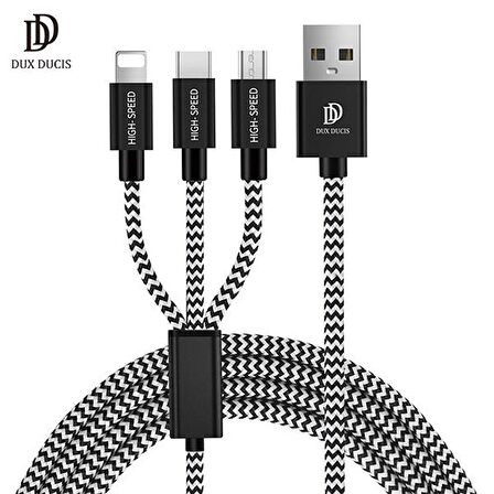 DUX DUCIS 3in1 Usb Type C-İPhone Ve Mikro Kopmaz Usb kablo Hızlı Şarj