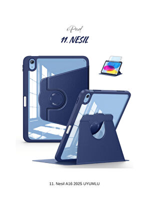 iPad 11. Nesil A16 2025 Uyumlu 360° Dönebilen Yatay Dikey Standlı Fuchsia Pino Tablet Kılıfı