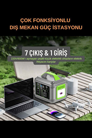 128.000 mAh 600 Watt Güç İstasyonu ve 100 Watt 18 Volt 5.5 Amper Güneş Paneli Tam Uyumlu İkili Set