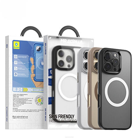 Blueo iPhone 16 Uyumlu Gri Skin-Friendly Anti-Drop Magnetic Magsafe Gen.2 Telefon Kılıfı