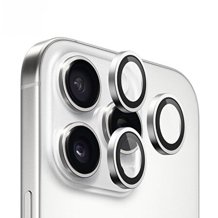 Blueo iPhone 16 Pro Max & 16 Pro Uyumlu 99 Anti-Reflective Beyaz Titanyum PVD Kamera Lens Camı Koruy