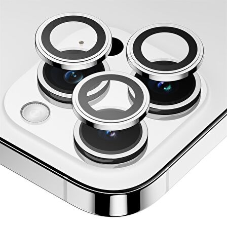iPhone 13 Pro/13 Pro Max Uyumlu Metal Çerçeve Kamera Lens Koruyucu Gümüş