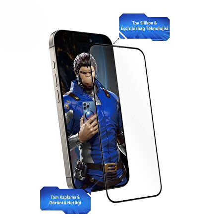 Blueo iPhone 16 Pro Max Uyumlu 3D Invisible Airbag Anti-Broken Cam Ekran Koruyucu