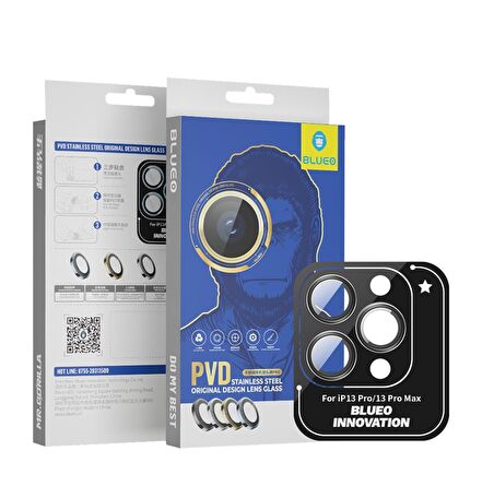 PVD Stainless Steel Su ve Toz Geçirmez Lens Koruyucu iPhone 13 Pro/13 Pro Max 3 adet Siyah