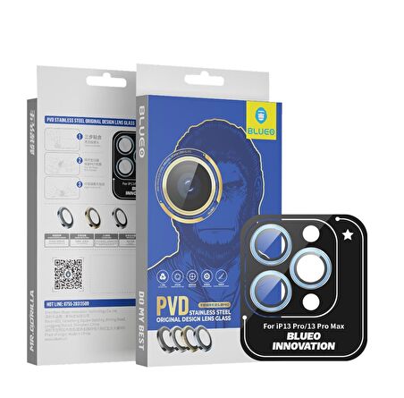 PVD Stainless Steel Su ve Toz Geçirmez Lens Koruyucu iPhone 13 Pro/13 Pro Max 3 adet Mavi