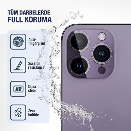 iPhone 14 Pro/14 Pro Max Uyumlu Metal Çerçeve Kamera Lens Koruyucu Gümüş