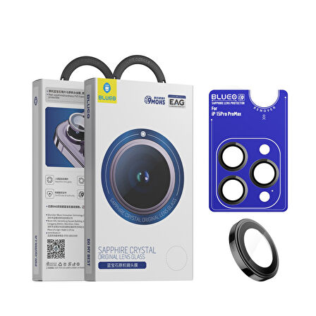 Blueo iPhone 15 Pro Max Uyumlu Natural Titanyum Gri Sapphire Crystal Safir Lens Koruyucu