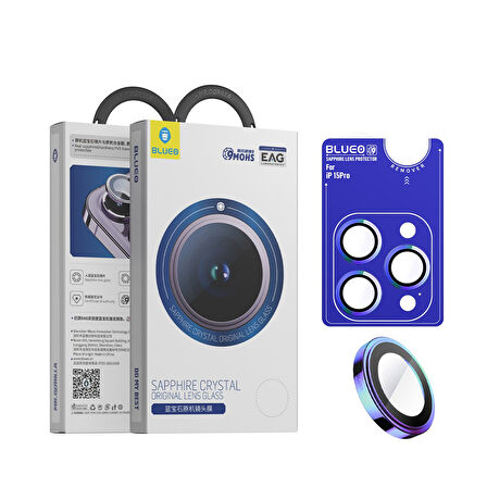 Blueo iPhone 15 Pro Uyumlu Colorfull Titanyum Sapphire Crystal Safir Lens Koruyucu