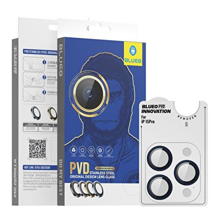  iPhone 15 Pro Max Pvd Stainless Steel Su Ve Toz Geçirmez Lens Koruyucu Mavi