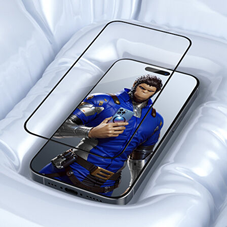 Blueo iPhone 15 Uyumlu 3D Invisible Airbag Anti-Broken Uygulama Aparatlı Cam Ekran Koruyucu