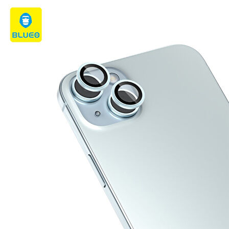 Blueo iPhone 14 / 14 Plus Uyumlu Mavi Metal Çerçeve Lens Koruyucu Mavi