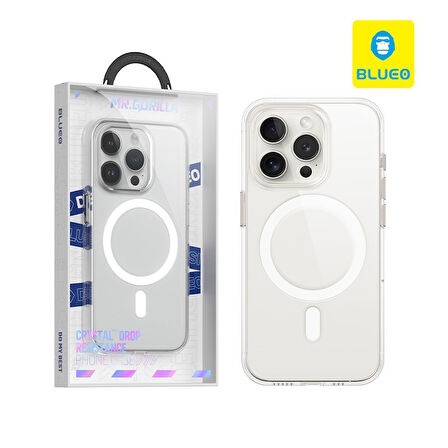 Blueo iPhone 15 Plus Uyumlu Crystal Pro Drop Resistance Magsafe Şeffaf Sararmaz Telefon Kılıfı