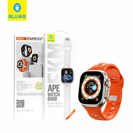 Blueo Apple Watch 42/44/45/49Mm Fluoro Rubber Sport Watch Band Saat Kordonu Turuncu