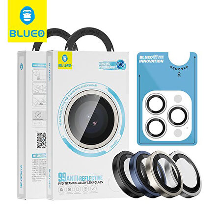 Blueo iPhone 15 Pro Max ve 15 Pro Uyumlu Natural Titanyum Anti-Reflective PVD Lens Koruyucu