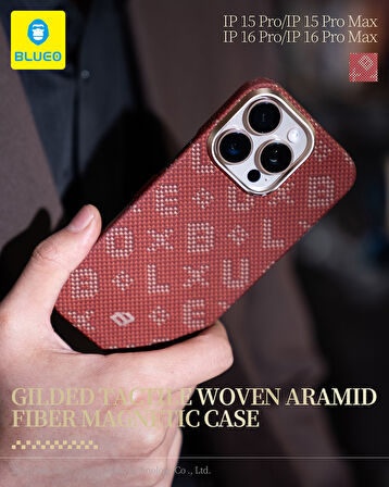 iPhone 15 Pro Max Uyumlu MagSafe Özellikli Orijinal Karbon Gilded Tactile Aramid Fiber Slim Kılıf