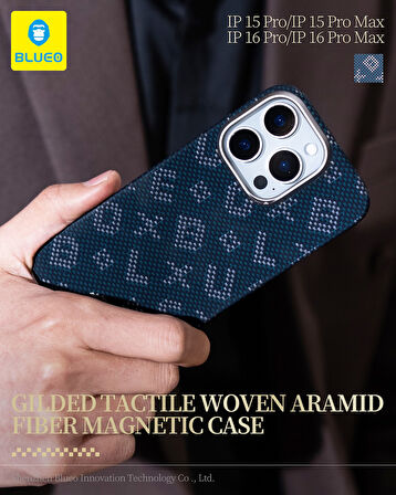 iPhone 16 Pro Max Uyumlu MagSafe Özellikli Orijinal Karbon Gilded Tactile Aramid Fiber Slim Kılıf