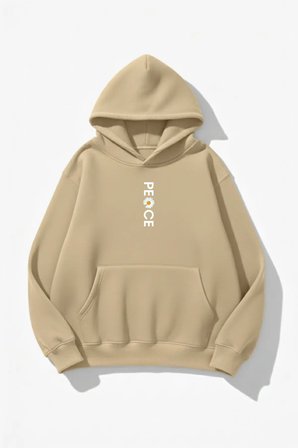 Unisex Yumuşak Dokulu Peace Baskılı Tasarım Oversize 3 İplik Hoodie Sweatshirt