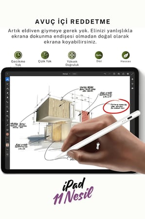 Fuchsia iPad 2025 11. Nesil A16 M3 ile Uyumlu Avuçiçi Red ve Eğim Özellikli Manyetik Yapışan Dokunmatik Kalem