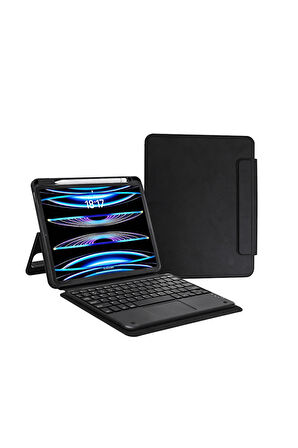 iPad Pro 13 2024 Uyumlu Fuchsia Savvy Touch Padli Bluetoothlu Klavyeli Standlı Tablet Kılıfı