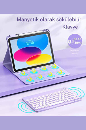 iPad 10. 11. Nesil Uyumlu Model A3354, A3355, A3356 A2696, A2757, A2777, A3162 Klavyeli Tablet Kılıfı