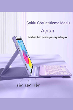 iPad 10. 11. Nesil Uyumlu Model A3354, A3355, A3356 A2696, A2757, A2777, A3162 Klavyeli Tablet Kılıfı