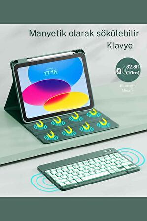 iPad 10. 11. Nesil Uyumlu Model A3354, A3355, A3356 A2696, A2757, A2777, A3162 Klavyeli Tablet Kılıfı