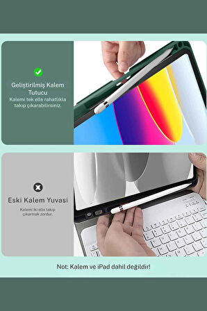 iPad 10. 11. Nesil Uyumlu Model A3354, A3355, A3356 A2696, A2757, A2777, A3162 Klavyeli Tablet Kılıfı