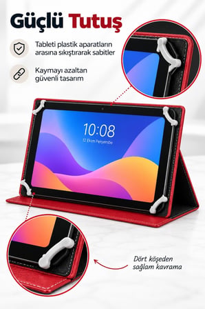 Fuchsia Universal 10 İnç Tablet Kılıfı 9 10 11 İnç Uyumlu 360 Derece Döner PU Deri Standlı Kılıf