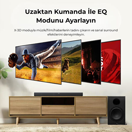 Tribit S1 Soundbar ve Subwoofer 2.1 Kanal 200W Hoparlör 4EQ Modu, BT 5.4, USB, HDMI, AUX Bts61