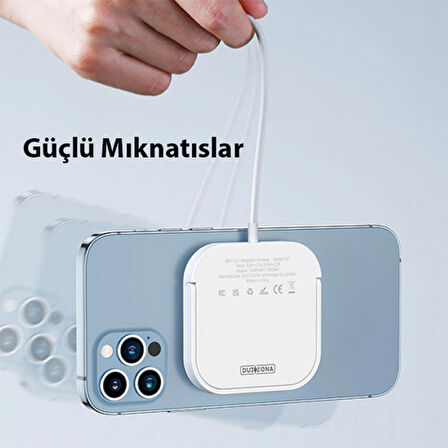 Duzzona W7 15W Manyetik Magsafe Uyumlu Standlı Kablosuz Şarj Aleti-Airpods ve Apple Watch Uyumlu