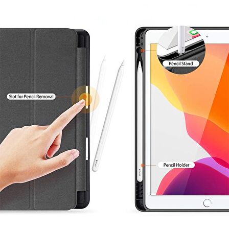 DUX DUCİS iPad 7th Gen 10.2 2019 Kılıf Kalem Yerli Soft Tpu Mıknatıslı Domo Kılıf SİYAH