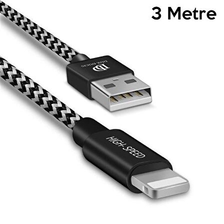 Dux Ducis K-One Cable İPhone Usb Şarj Kablosu 3 METRE SİYAH