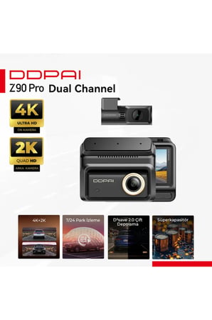 Z90 Pro Dual Araç Kamerası Ön Arka 4K+2K Sony STARVIS 2 GPS WiFi HDR Gece Görüş Dashcam