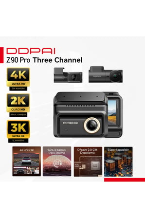 Z90 Pro Three-Channel 3 Kameralı Araç İçi Kamera 4K+2K+3K Sony STARVIS 2 GPS WiFi Gece Görüş Dashcam