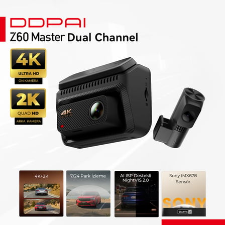 Z60 Master 4K+2K Çift Kanallı Araç Kamerası Ön-Arka STARVIS 2 GPS Wi-Fi 6 HDR Gece Görüşü Park Modu