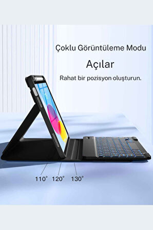 iPad 10. 11. Nesil Uyumlu Model A3354, A3355, A3356 A2696, A2757, A2777, A3162 Klavyeli Tablet Kılıfı