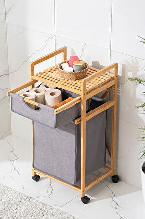Dekorasyaa Bambu 2 Çekmeceli Çok Amaçlı Banyo Düzenleyici Çamaşır Sepeti Organizer