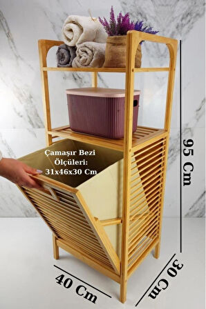 Dekorasyaa Bambu 2 Katlı Çok Amaçlı Banyo Düzenleyici Çamaşır Sepeti Organizer - Krem